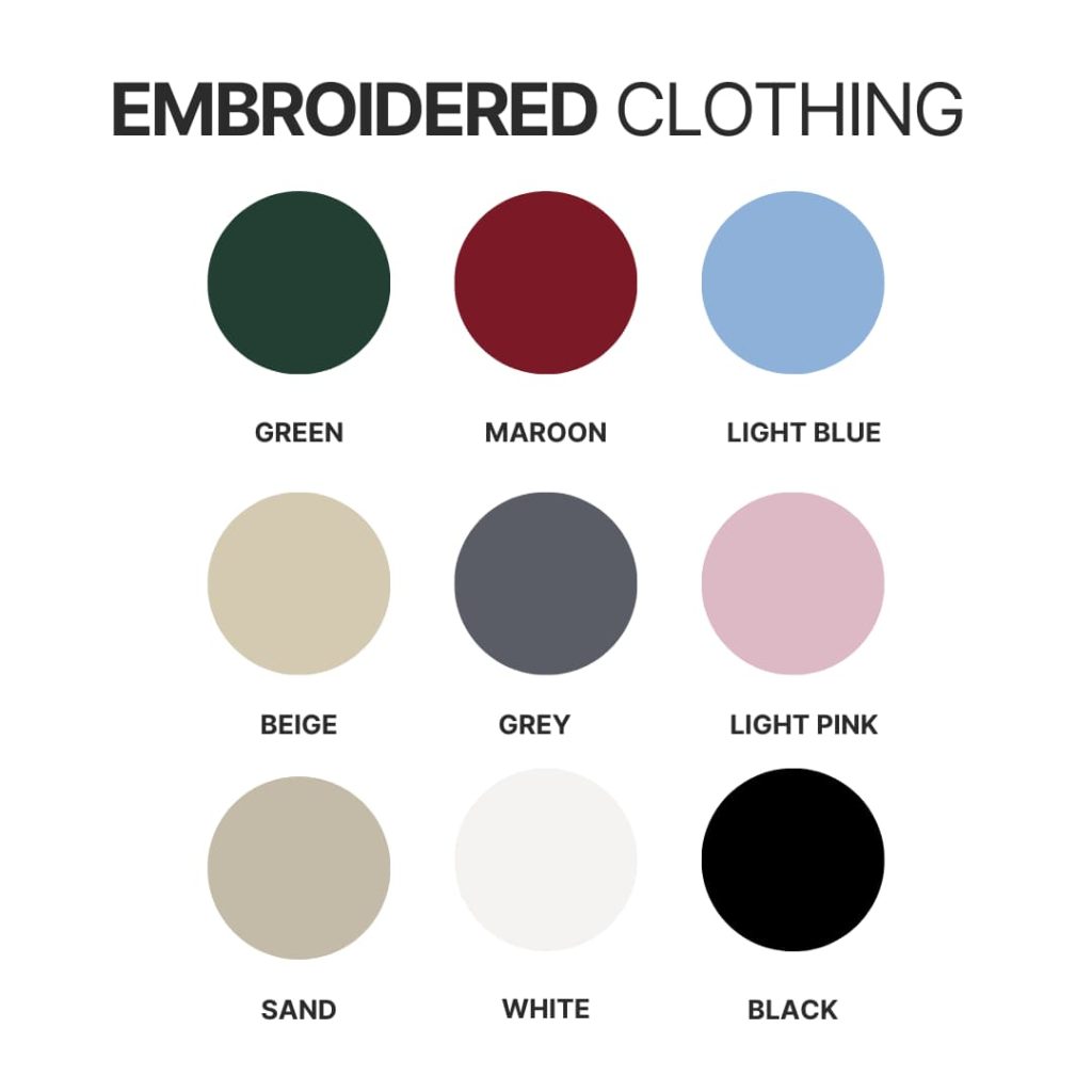 Embroidered clothing color chart 1 - Capybara Gifts UK