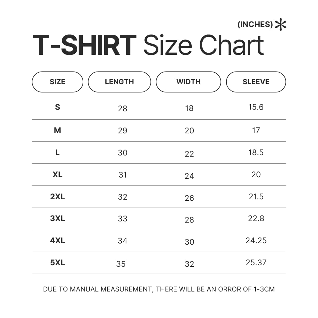 T shirt Size Chart - Capybara Gifts UK