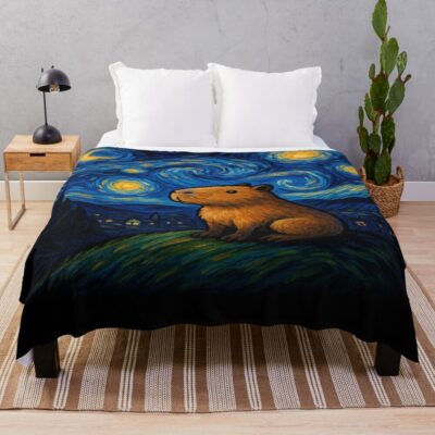 Capybara Vintage Artwork Throw Blanket