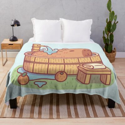 Capybara Retro Illustration Throw Blanket