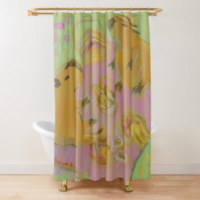 Capybara Retro Artwork Shower Curtain