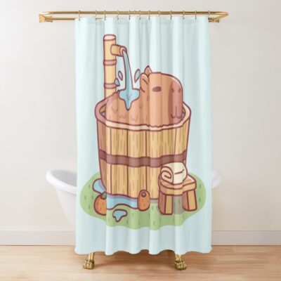 Capybara Retro Illustration Shower Curtain